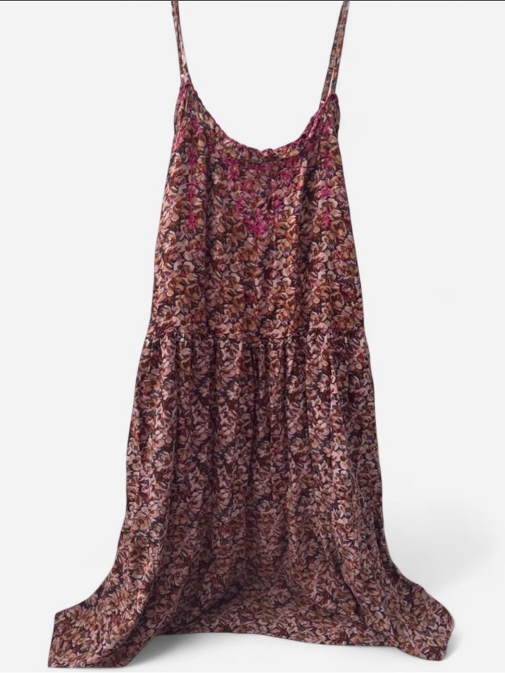 NATURAL LIFE Brown and Pink Floral Spaghetti-Strap Midi Dress